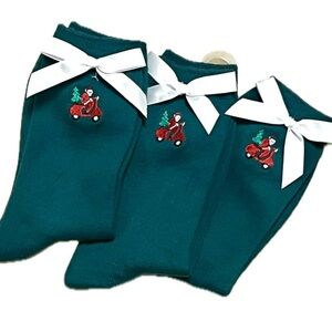 Christmas socks Festive Green Socks with Santa Embroidery, home for the holiday
